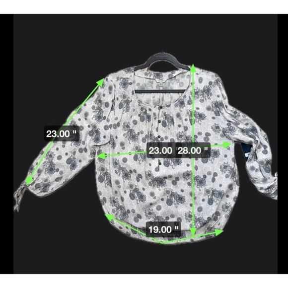 Lucky Brand NWT size L long sleeve gathered cuff and hem blue print Boho top - Picture 12 of 12